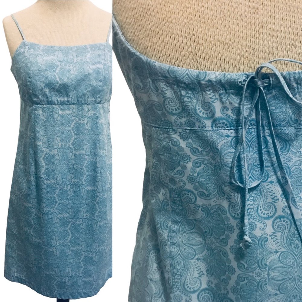 Club Med Sundress Sweet Blue Paisley Cotton XL (Girls) S/M (Women) Straps RARE